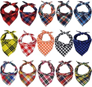 Tayfremn 15 Pack Cotton Checkered Dog Bandanas for Small Dogs & Cats - Washable Scarves, 15 Patterns for Holidays, Parties & Everyday