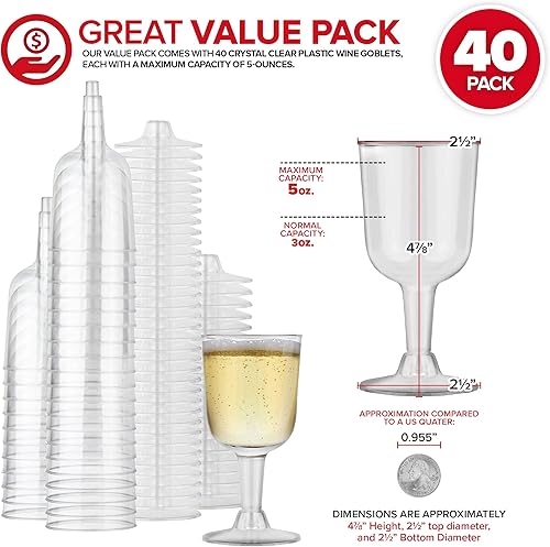 Miniatura 2 de Stock Your Home Copas de vino de plástico transparente de 5 onzas (paquete de 40 unidades), sin BPA y reciclable, copa de vino inastillable, vasos
