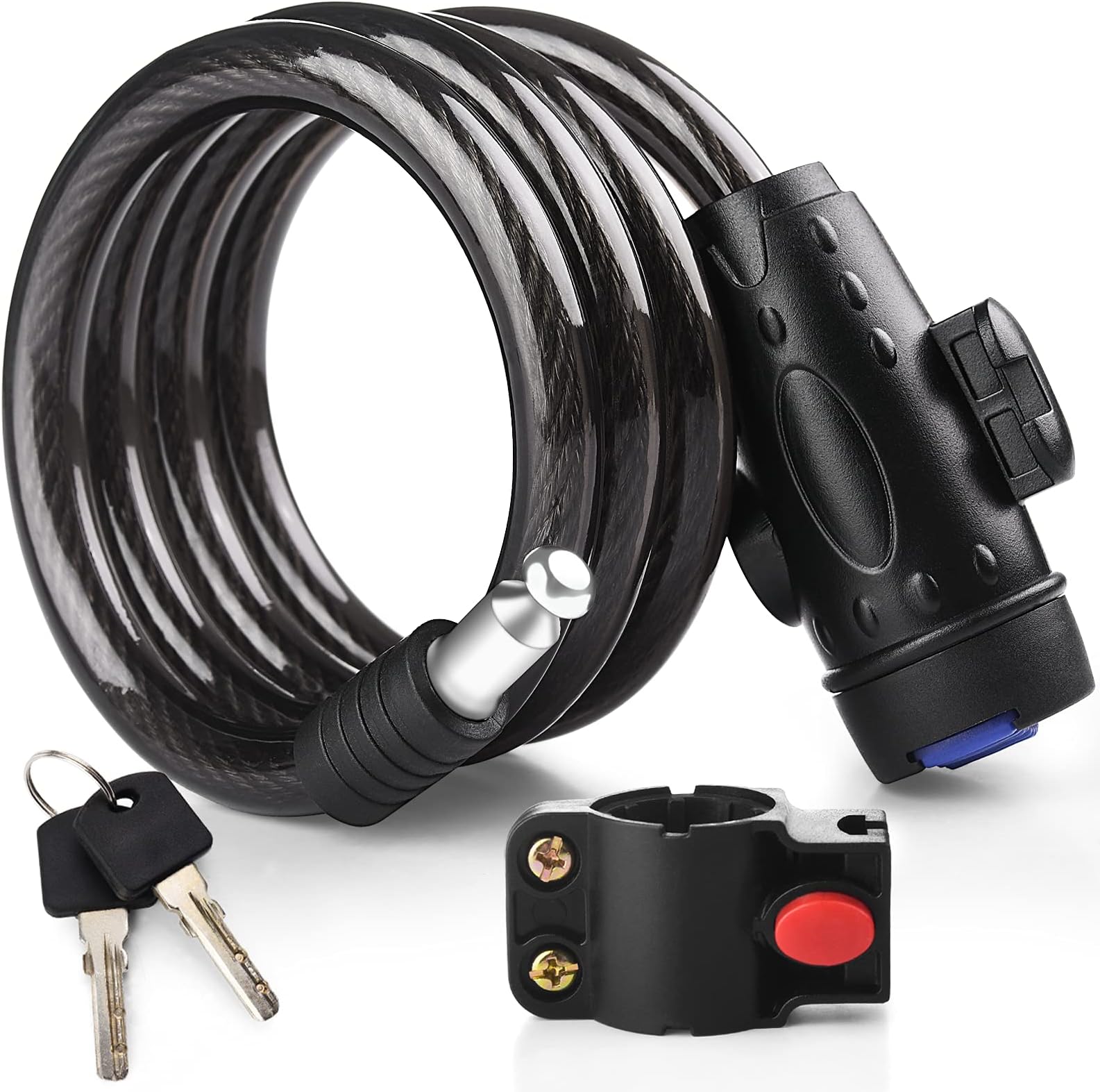 MASTER LOCK Bike Lock Cable, 2 Keys, 1.8 m Coiling Cable, Outdoor, 1.8
