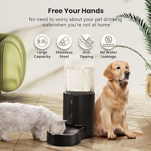 Miniatura 2 de CZPET Dispensador automático de agua para perros y gatos con agua por gravedad de acero inoxidable, 100% libre de BPA, gran capacidad y área para