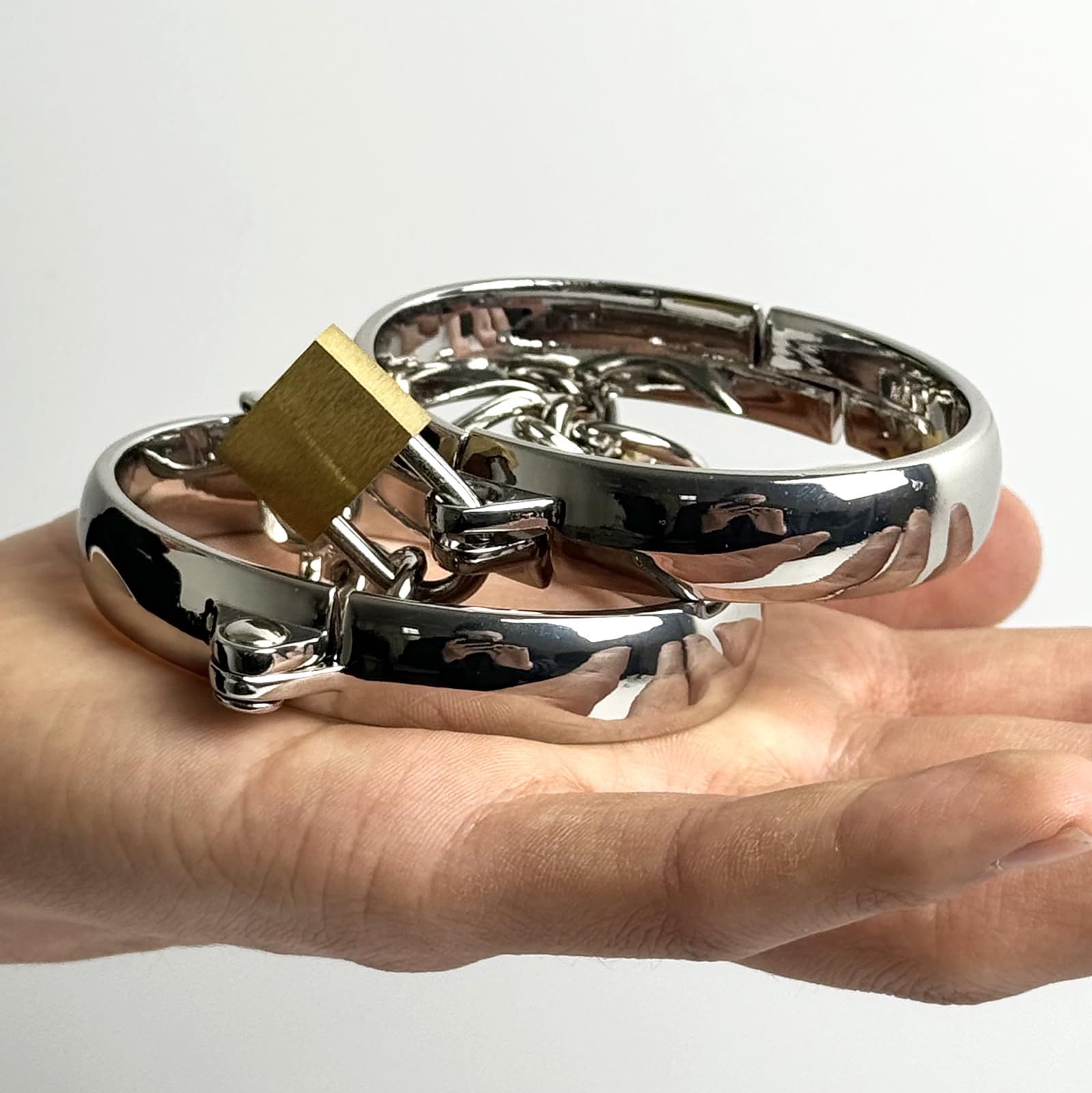 Argent métal Menottes de cheville ovales DIØ73-92mm polir bondage Av.chaîne | YILUQIFLY BDSM Cosplay Verrouillable SUBS sclaves femmes hommes restraint handcuffs adulte fetisch Jeu de rôle contraintes