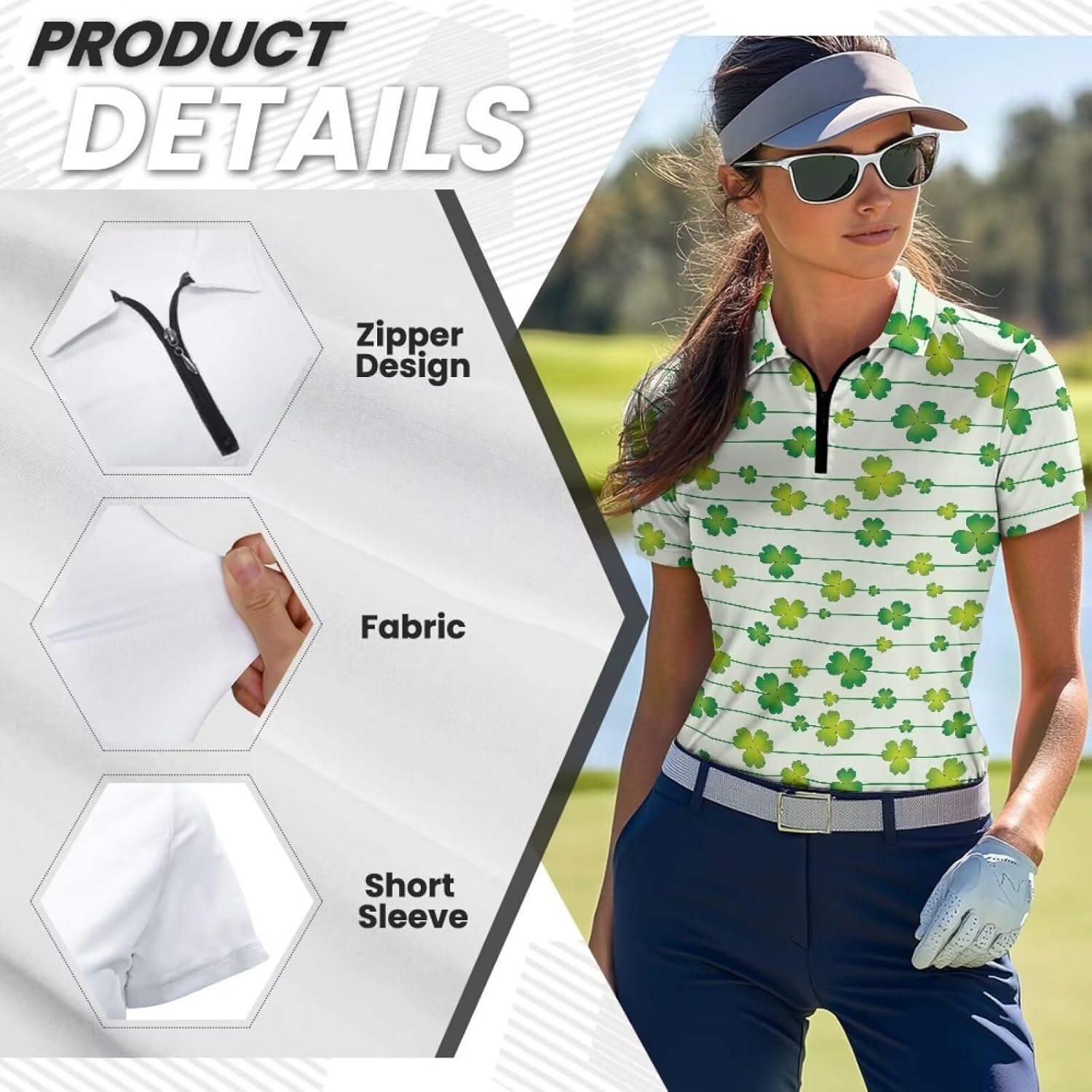 Suobstales Womens Golf Shirt Short Sleeve Tennis Shirt Quarter Zip Golf Pullover Sun Protection Golf Polo Shirt Athletic Tops