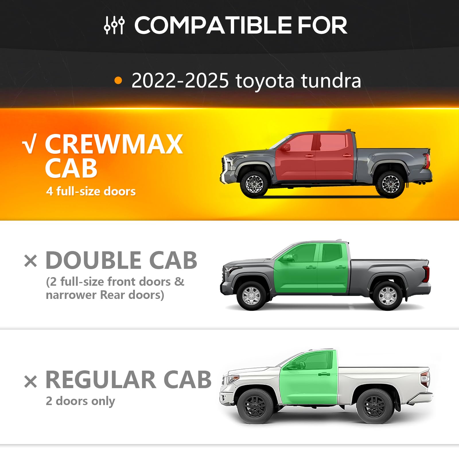 YZONA CrewMax Cab Running Boards Compatible with 2022 2023 2024 2025 Toyota Tundra Crew Max Cab Side Steps, Two Stair Drop Design Style Black Truck Side Rails Nerf Bars (Black Powder Coated)