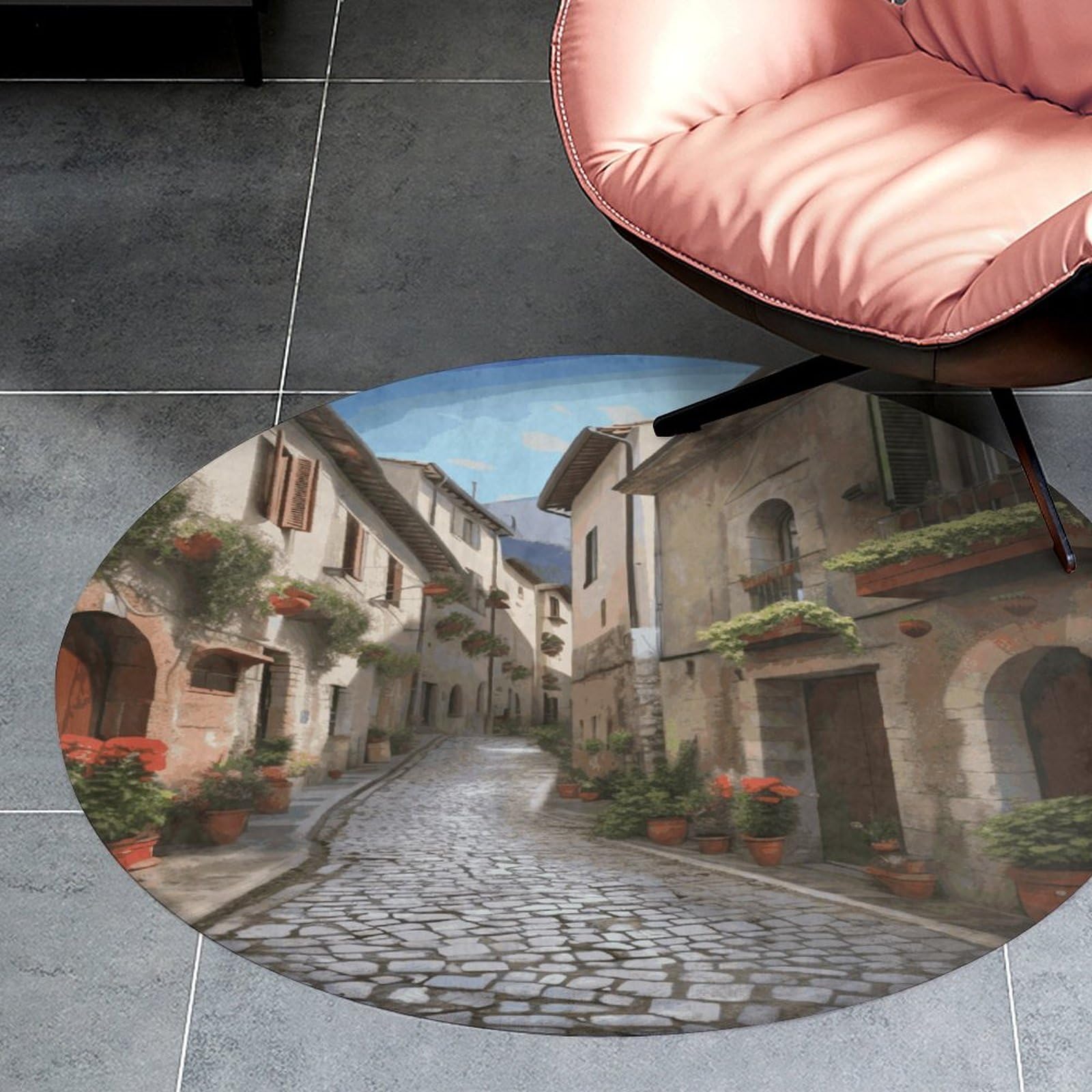 Tapis circulaire avec design rue italienne pour décorer la cuisine et la chambre