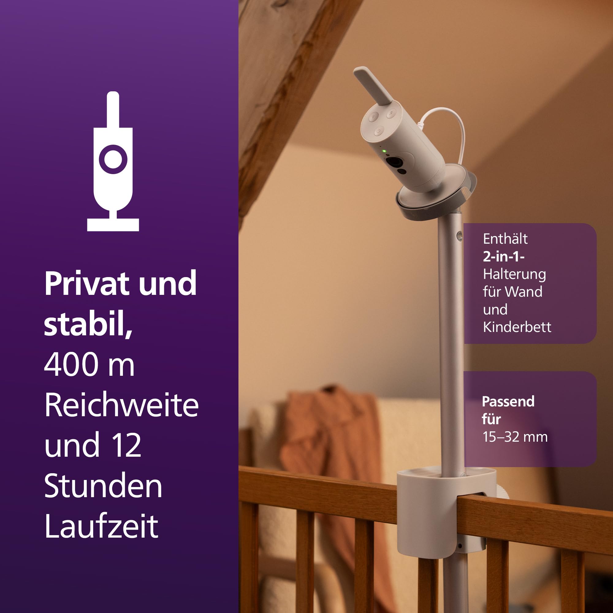 Philips AVENT Premium Connected Babyphone SCD973/26 mit Kamera, KI Schlaf- und Atmungs-Tracking, Schrei-Interpretation, DEKRA zertifiziert