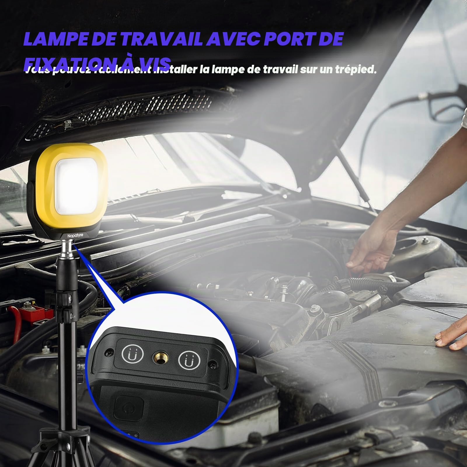 Projecteur LED Rechargeable, Lampe de Chantier Portable avec Base Magnétique à 180°, 4 Modes 1000LM Lampe de Travail pour Camping, Chantier, Garage (2 Pièce)