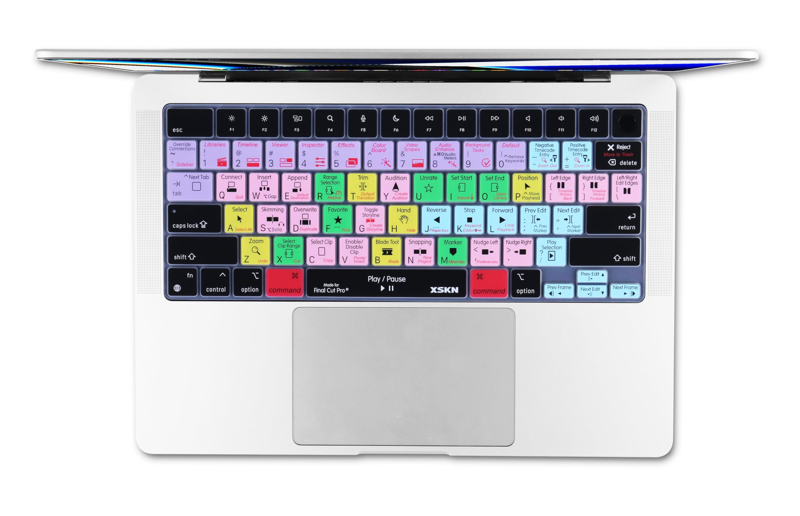 XSKN Final Cut Pro Shortcuts US Version Keyboard Silicone Skin Cover Fits for Apple Since 2021 Released MacBook Air MacBook Pro 13.6 15.3 14.2 16.2 Inch with M1 M2 M3 M4 Chip and Touch ID