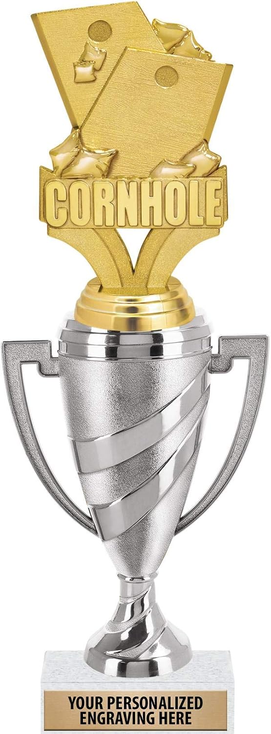 Crown Awards Cornhole Trophy, 11" Silver Cup Cornhole Trophies Includes Free Engraving