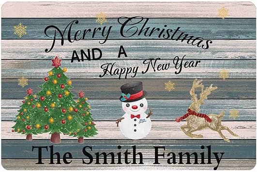 Magimagine Personalized Christmas Doormat for Outdoor,Custom Snowman Christmas Decorations Welcome Mat with Name,Customized Non Slip Christmas Rugs for Front Door Outside Entry Porch Yard 30 * 18 in