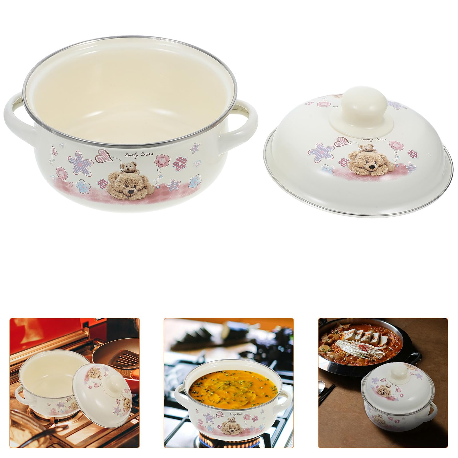 Luxshiny Marmite à Soupe en Émail Vintage 16 Cm, Pot à Ragoût Épais Couvercle, Ustensile Cuisine Multifonction pour Maison, Cuisson Mijotée et Soupe, Matériel Cuisine Plusieurs styles