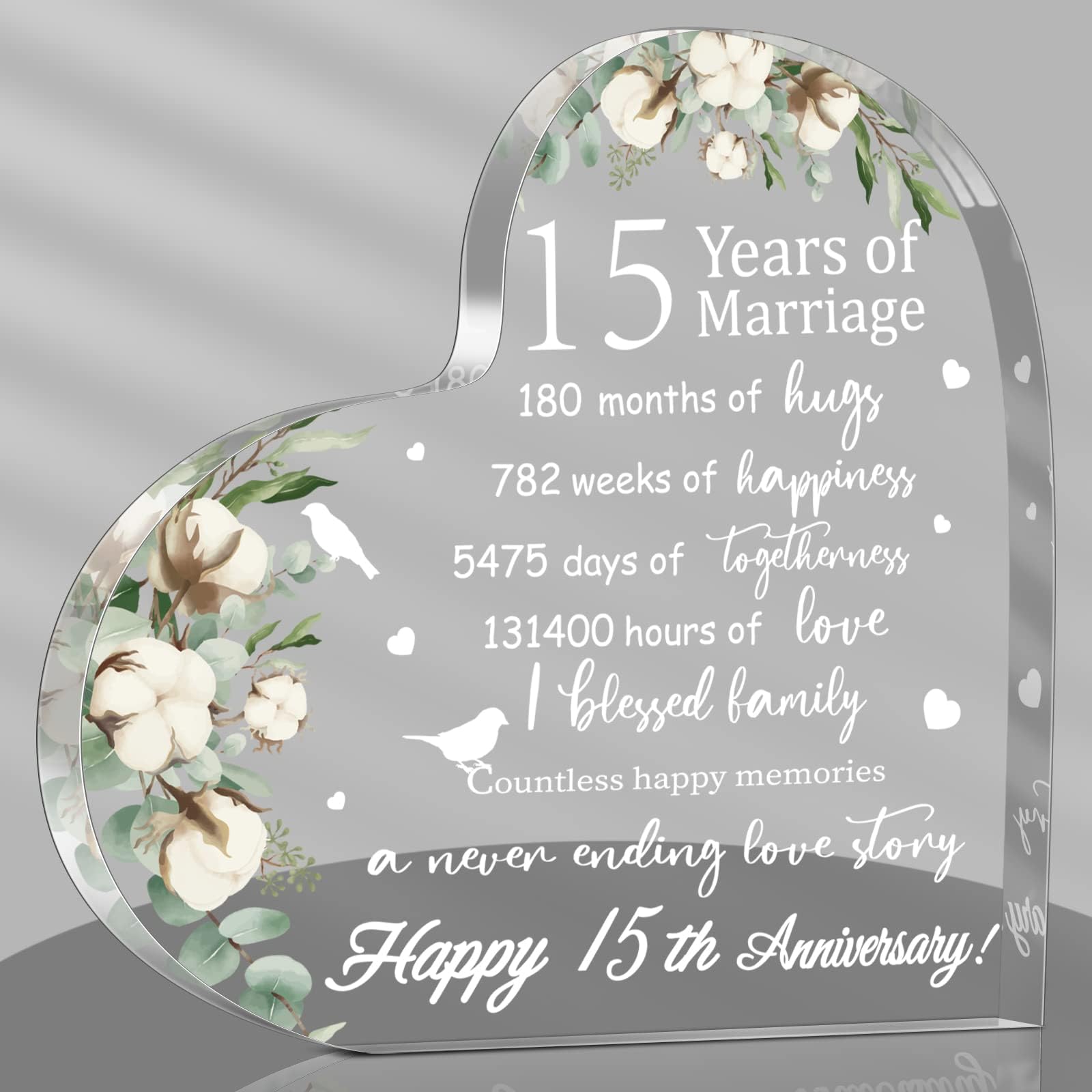 YulejoWedding Present for Her Wife Husband Acrylic Happy Wedding Present for Woman Crystal Heart Marriage Keepsake for Wife Husband Girlfriend Boyfriend (15th Style)