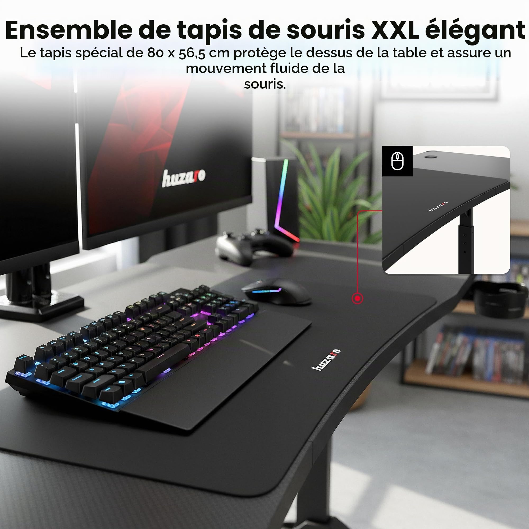 huzaro Hero 4.6 RVB Bureau Gaming réglable en Hauteur, Gestion des câbles