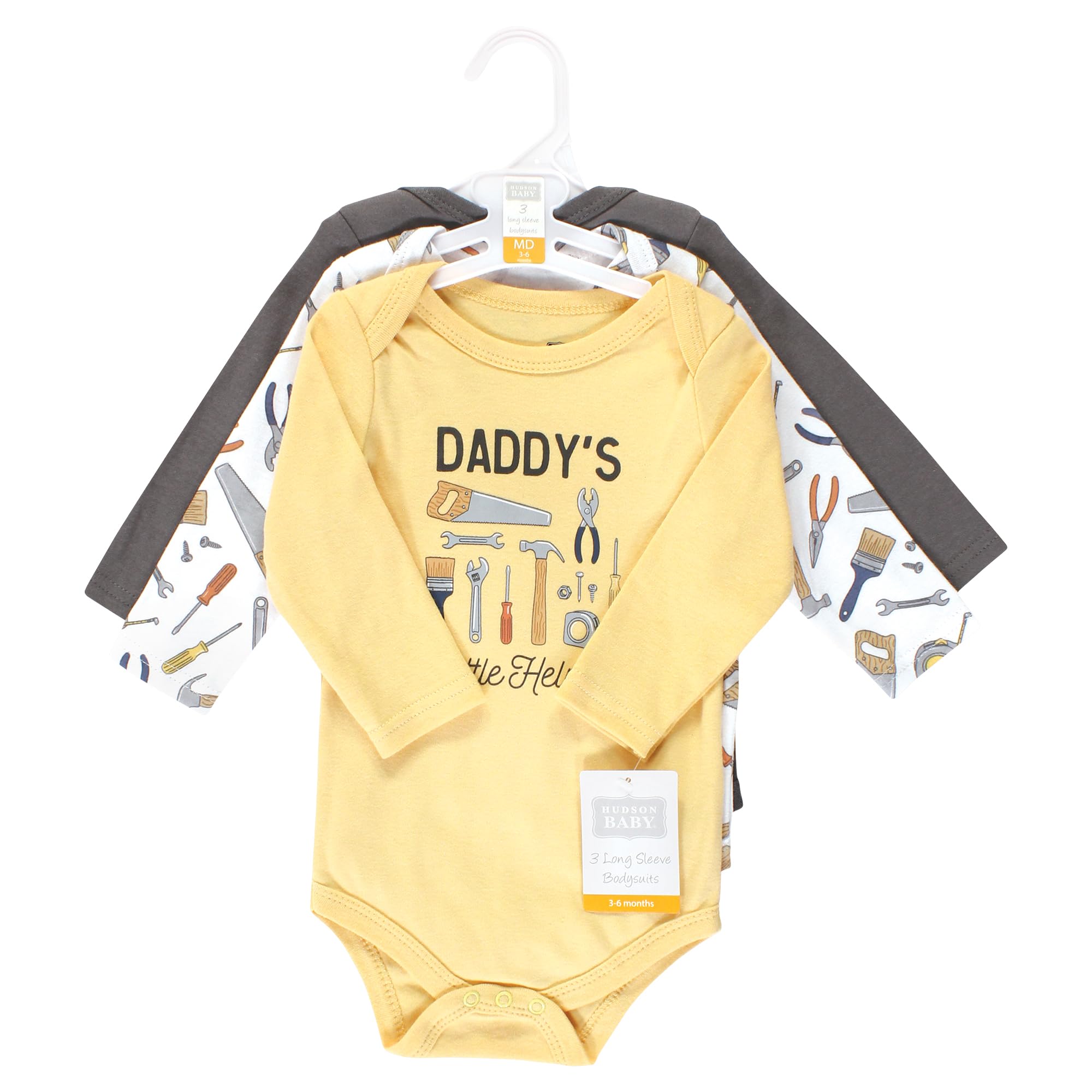 Hudson Baby Unisex Baby Cotton Long-Sleeve Bodysuits, Construction Work 3-Pack, 0-3 Months
