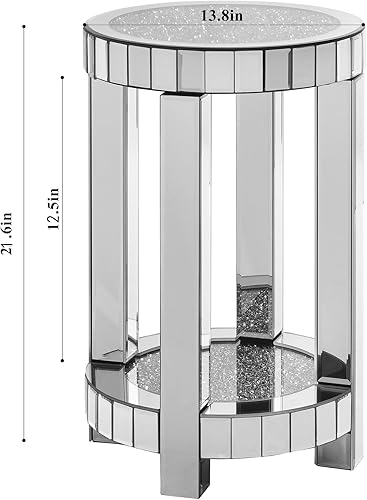 Miniatura 83 de SSLine Mesa auxiliar cuadrada con espejo con luces LED, mesita de noche con espejo, mesa auxiliar de espejo con acabado plateado para dormitorio,
