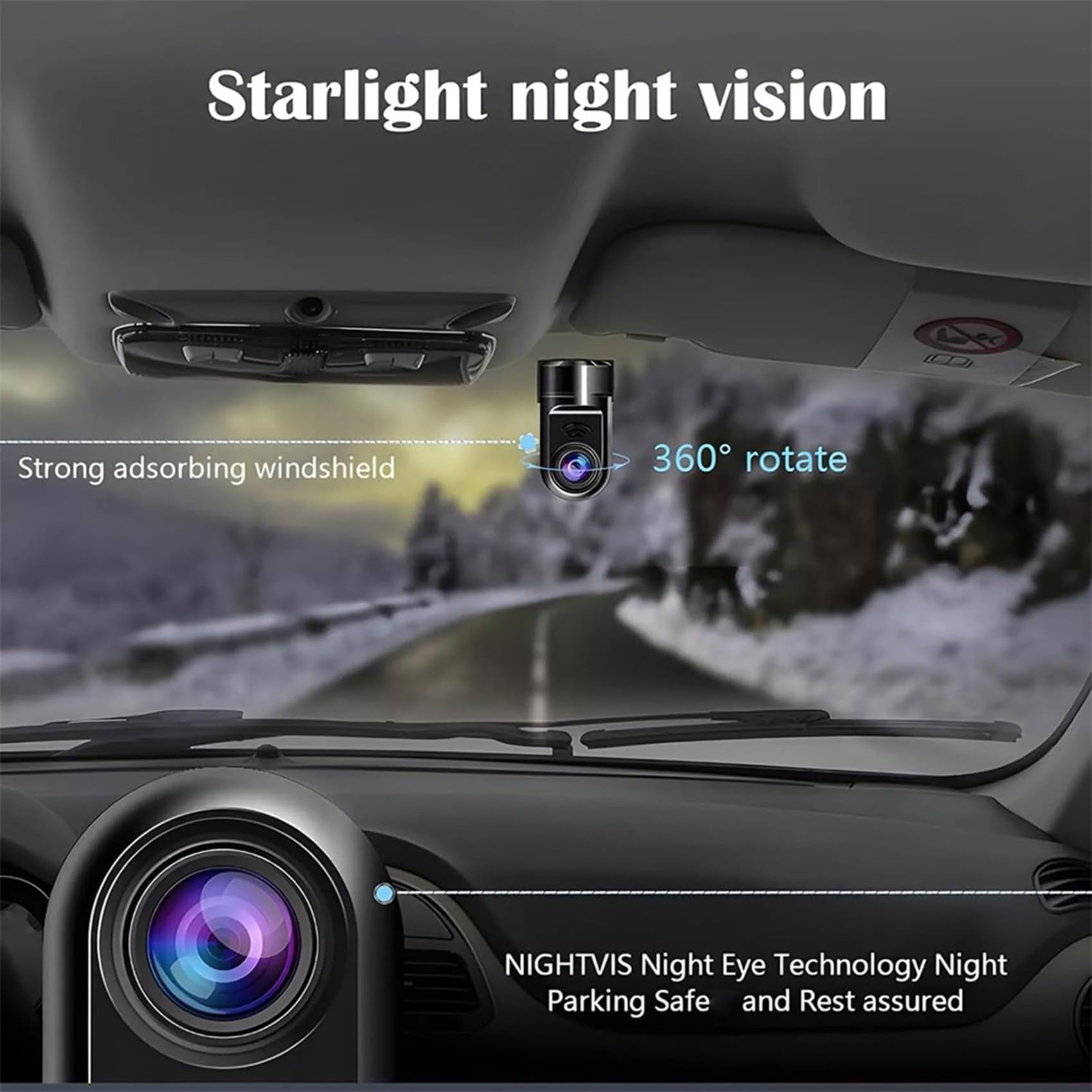 2 x 1080p HD 360° kamera na deskę rozdzielczą Mini ADAS, samochodowa kamera na deskę rozdzielczą z kartą 32 GB, tryb parkowania 24-godzinny / widoczność w nocy / wykrywanie ruchu