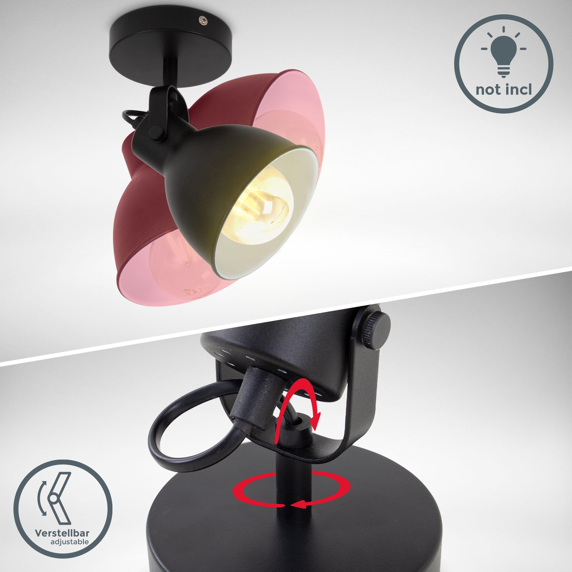 B.K.Licht I Applique murale rétro I pivotante & orientable I design industriel I vintage I spot mural I noir-blanc I E27 (Lot de 2)