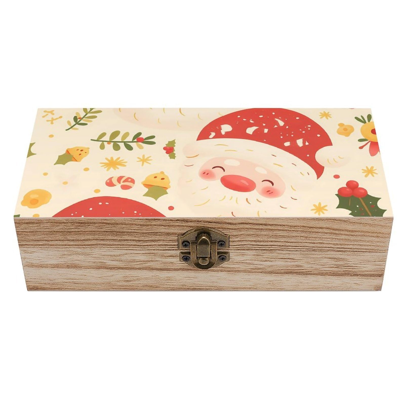 Oudrspo Xmas Santa & Leaves Retro Wooden Storage Box Keepsake Jewelry Decorative Art Storages Box Gift Boxs