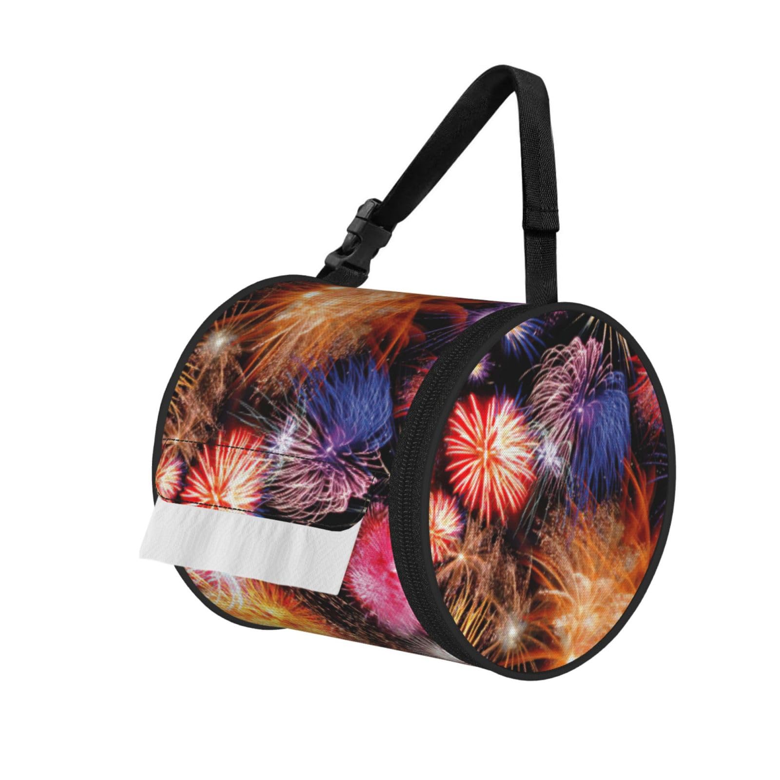 Beautiful Fireworks Printed Roll Paper Carrier Bag, Foldable Oxford Cloth Tissue Case for Camping Hiking Backpack