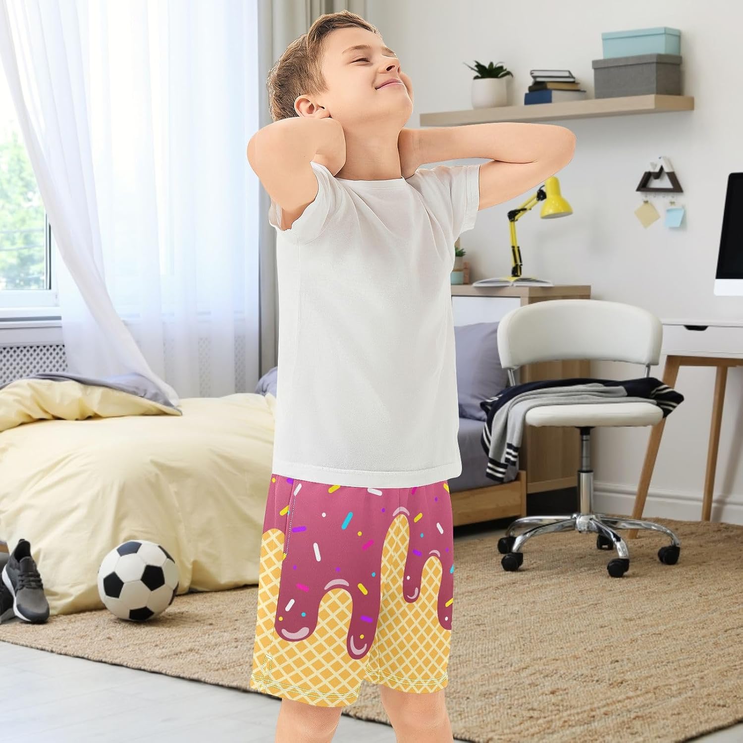 Boys Athletic Shorts Basketball Shorts Ice Cream Hiking Gym Shorts with Pocket for Outdoor Activity 7-15Y - Image 3