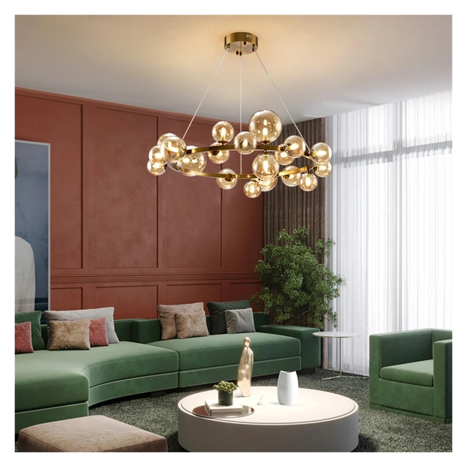 KLXSIVU Nordic Ring Bubbles Glass Pendant Light Gold for Living Dining Room Bedroom Ceiling Chandeliers Home Decor Hanging Luminaires