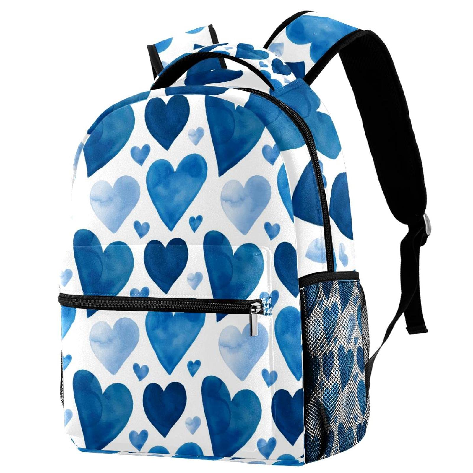 Sac à dos campus anti fuite eau motif aquarelle coeurs bleus - 7