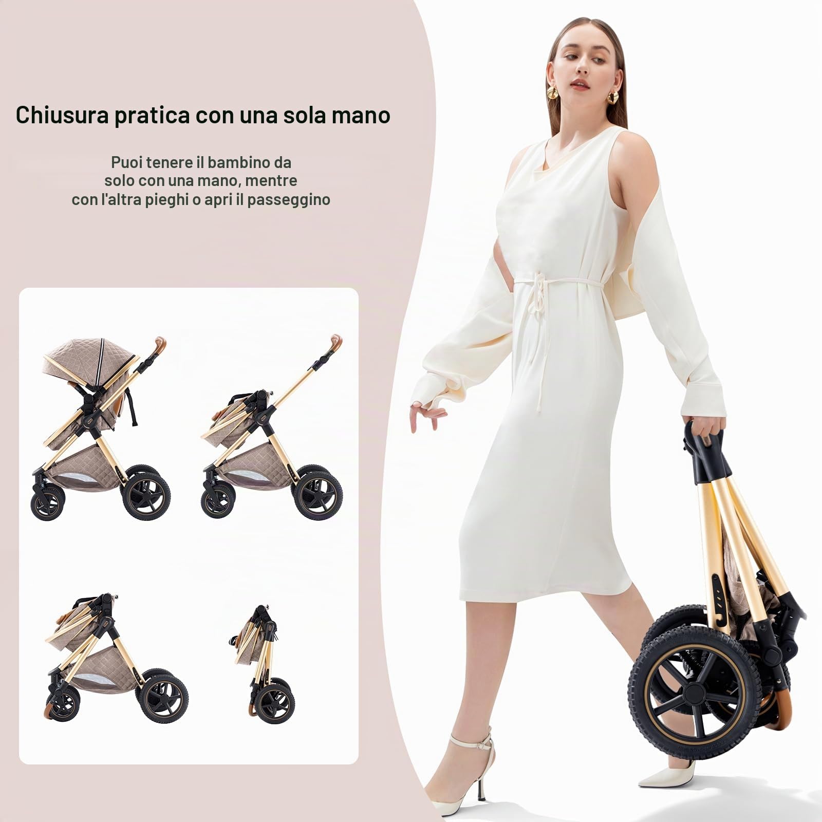 BEBBY Multifunzionale Carrozzina Passeggino Trio Combinazione Passeggino 3 in 1 Passeggino Ovetto Pieghevole Set Passeggino Neonato Sedili Parapiedi Zanzariere H2-BLACK