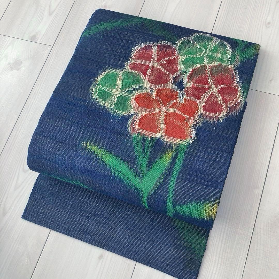 夏帯正絹✳︎絽花模様織り名古屋帯 夏帯 名古屋帯 しつけ糸付