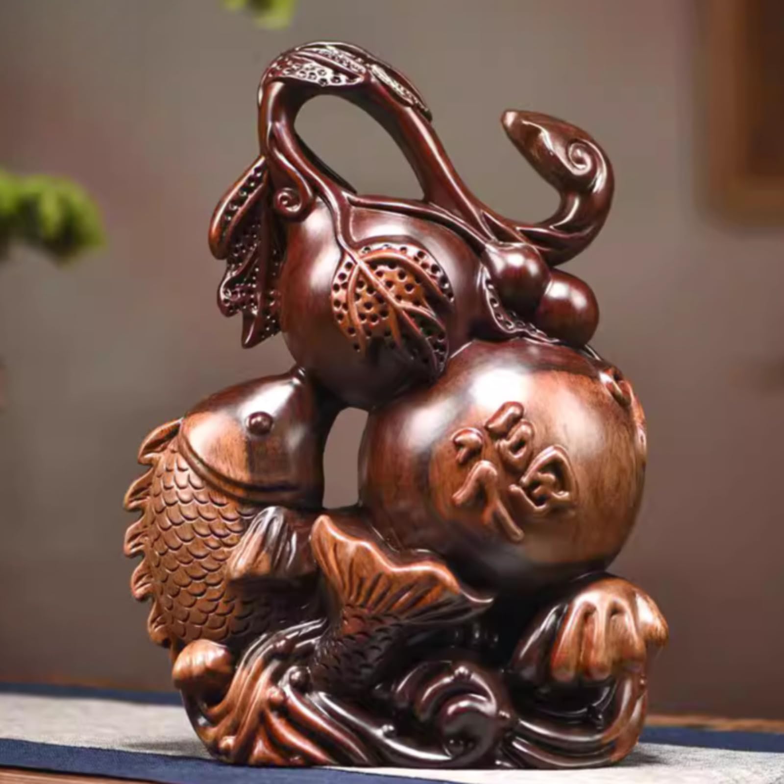 Statue Feng Shui en bois fait main : objet d'art de 20 cm pour harmoniser la maison