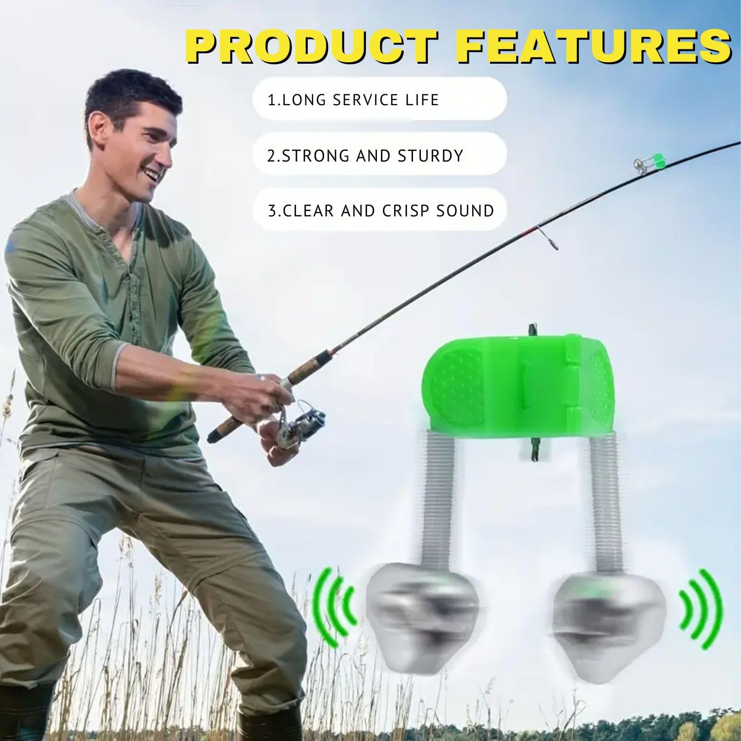 VAYINATO® 10 Pcs (16mm) Fishing Rod Bite Alarm Bell – Clip-On Double Bell Bite Indicator with Loud Sound | Universal Fit for Sea Rods & All Fishing Rods | Day & Night Use 4