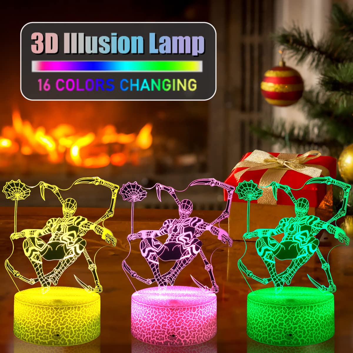3D LED Nachtlicht – Touch & Fernbedienung, 7 Farben, USB-Betrieb, Spiderman-Design