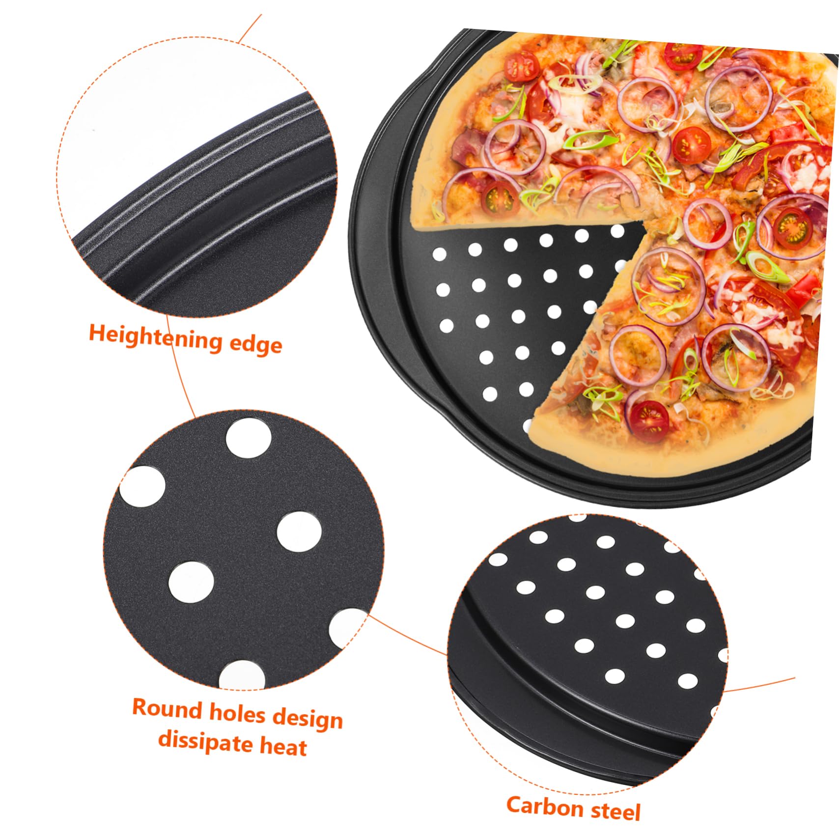 Cabilock 4 Stück Pizzableche Aus Karbonstahl Antihaftbeschichtet Mit Belüftung Löchern Runde Backformen Mit Griffen Ofenfest Für Küche Zuhause Backzubehör
