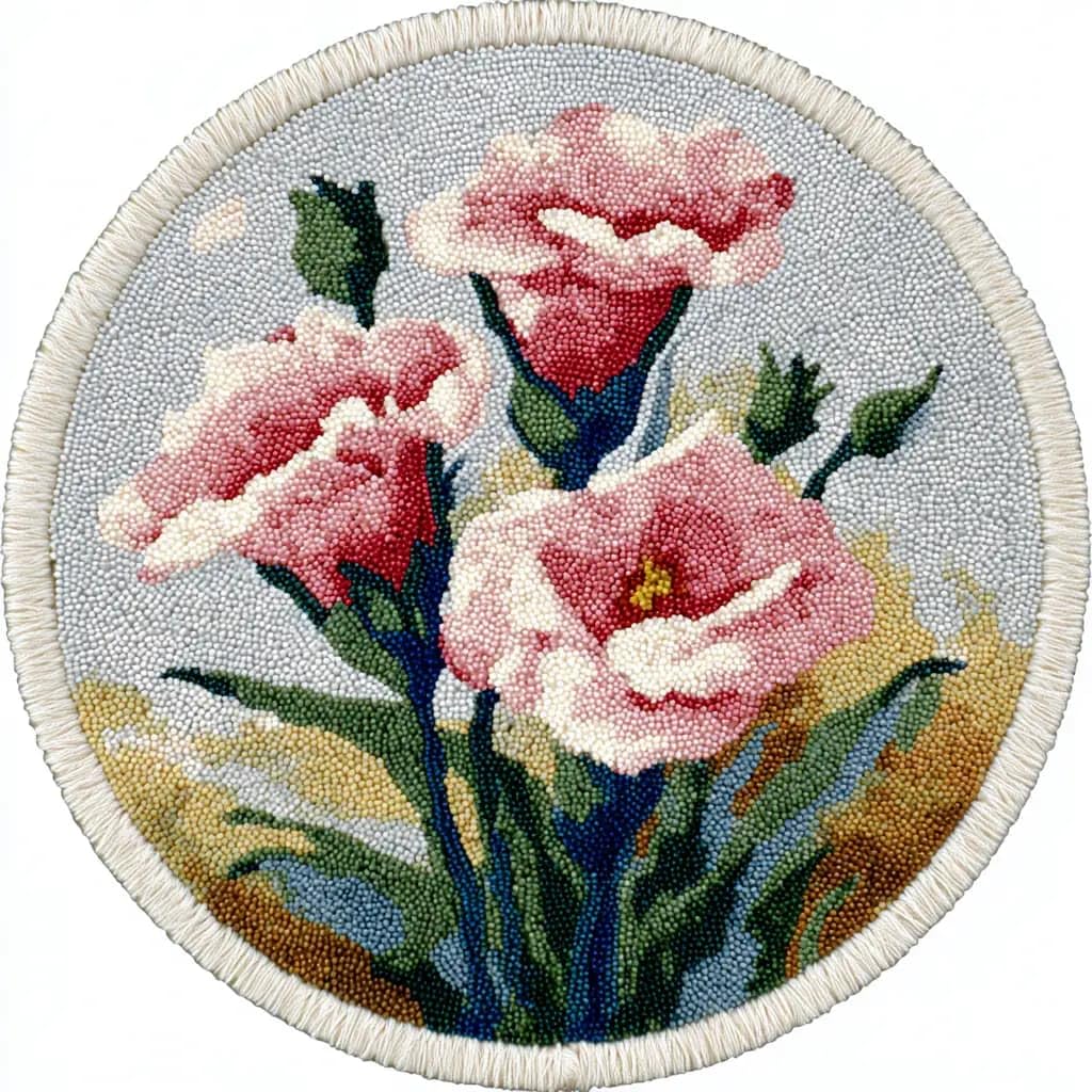 Round Latch Hook Rug Kits Lisianthus For Adults And Starter 50*50Cm