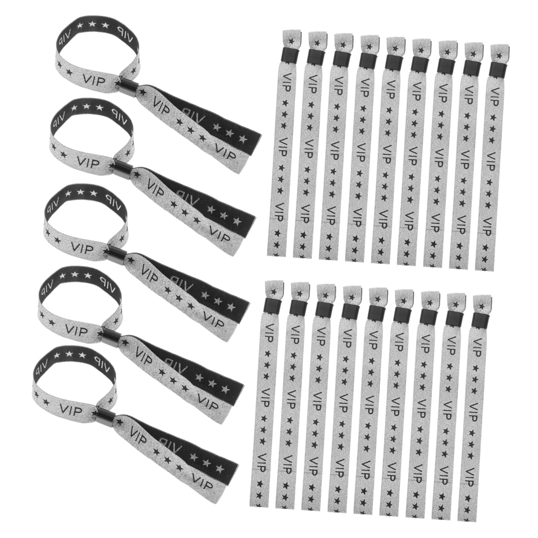 100 Bracelets en Tissu Vip Argenté, Bracelet en Tissus Personnalisable en Polyester, Fermoir Réglable à Usage Unique, pour Événements et Carnavals