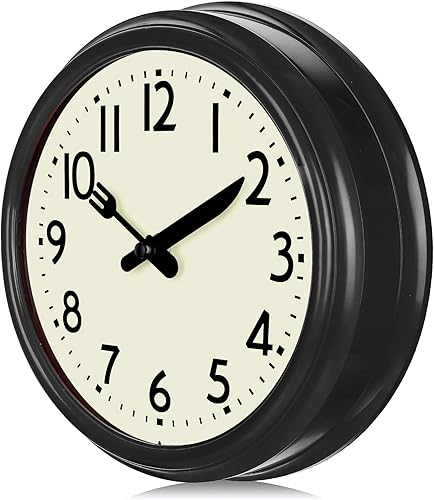 Miniatura 7 de Lafocuse Reloj de pared de cocina negro retro con agujas de cuchillo y tenedor, relojes de pared estilo años 50, estilo vintage, silencioso, sin