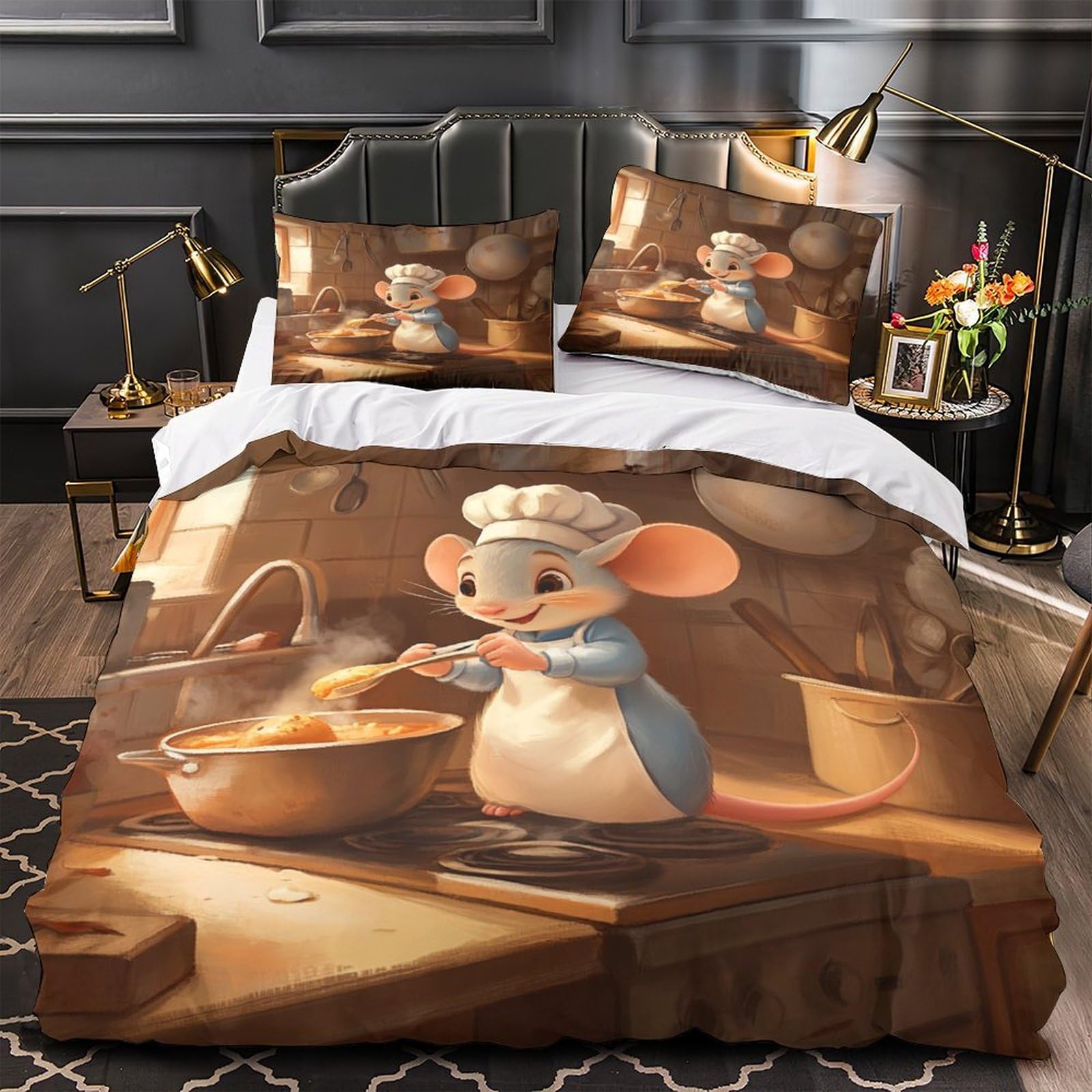 Parure de lit 3D imprimée Chef Souris 135x200 pour chambre adolescent