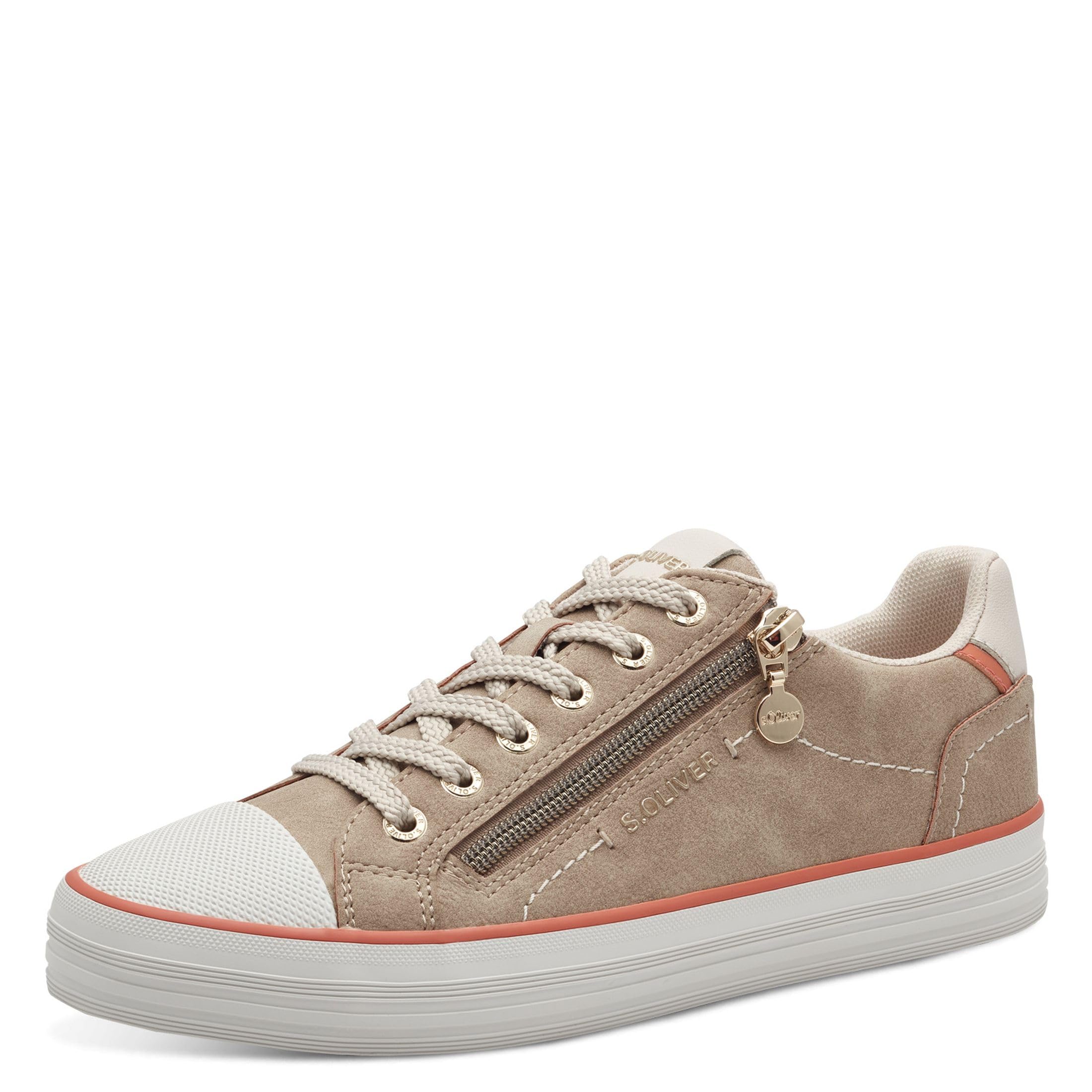 s.Oliver Women's Flat Trainers with Zip Low Top, Light Taupe, 6 UK