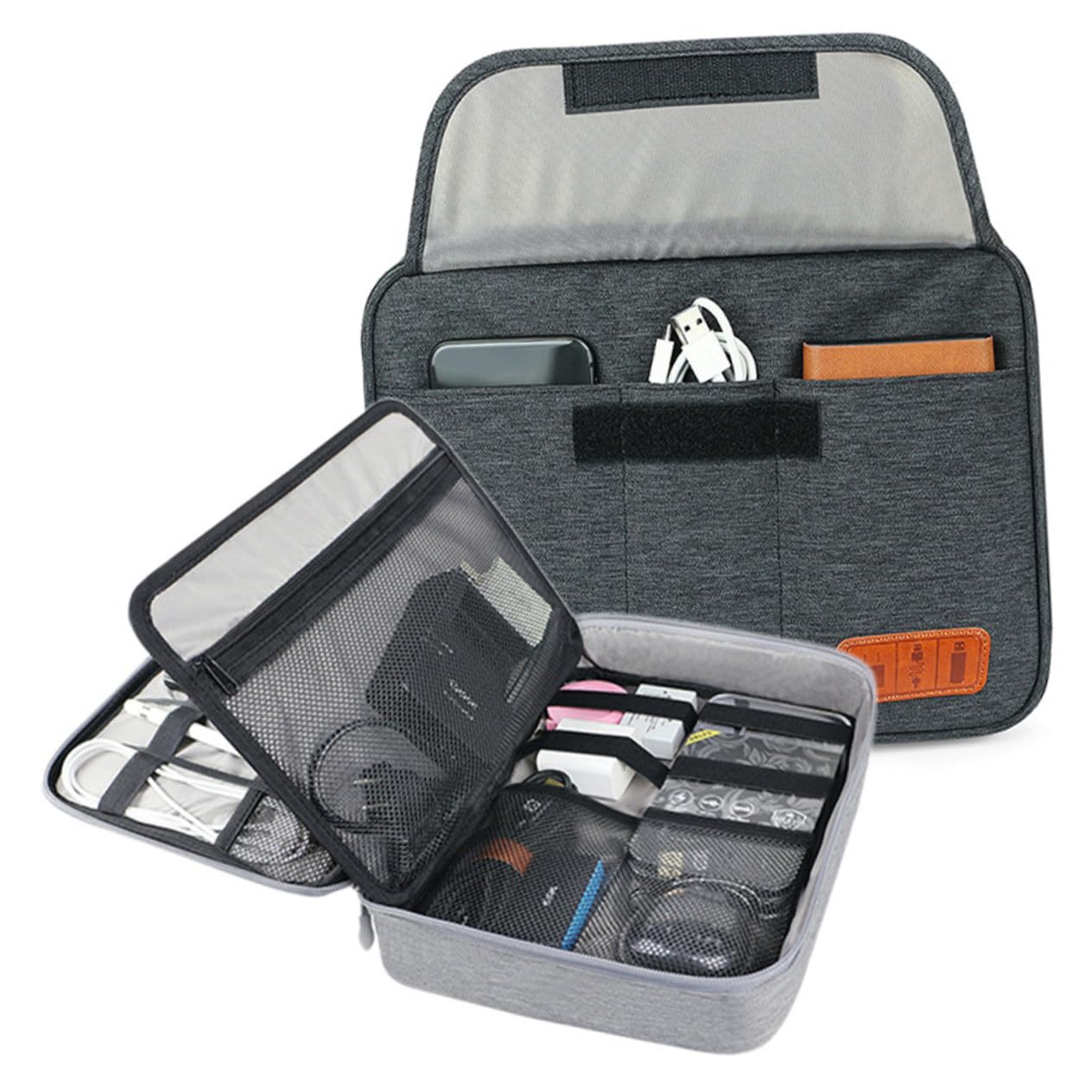 POPETPOP Borsa Organizer Cavi Elettronici Doppio Grande Capacità con Tasche per Telefoni e Tablet Fino Custodia Leggera da Viaggio con Manico Adatta per Accessori Digitali e Caricatori