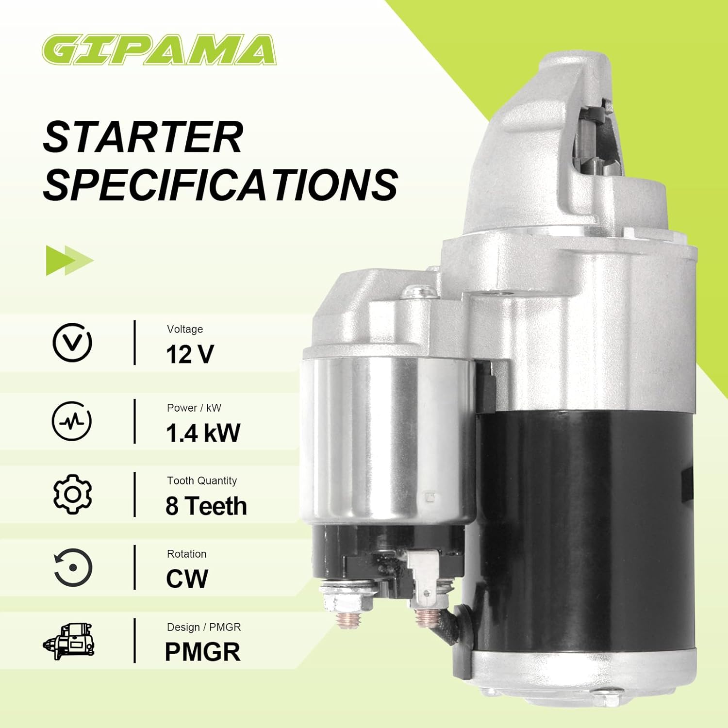 19037 Starter Motor 12V 1.4kW CW 8-Tooth PMGR – Fits Mitsubishi Lancer/Outlander 2008–2011 L4 – Replaces OE M000T21571, 1810A011