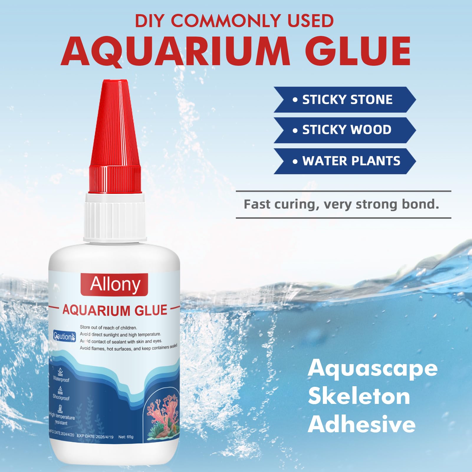 Allony Para uso en Musgo y Piedras en Acuariosadhesivo, Secado Rápido Pegamento Madera Extrafuerte, Paisajismo del Acuario Pegamento, Adecuado Para Acuarios de Agua Dulce