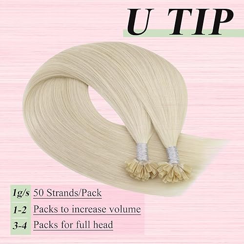 Miniatura 4 de YoungSee Rubia U Tips Extensiones de cabello humano real rubio Utip extensiones de cabello rubio platino 20 pulgadas 1GS 50G