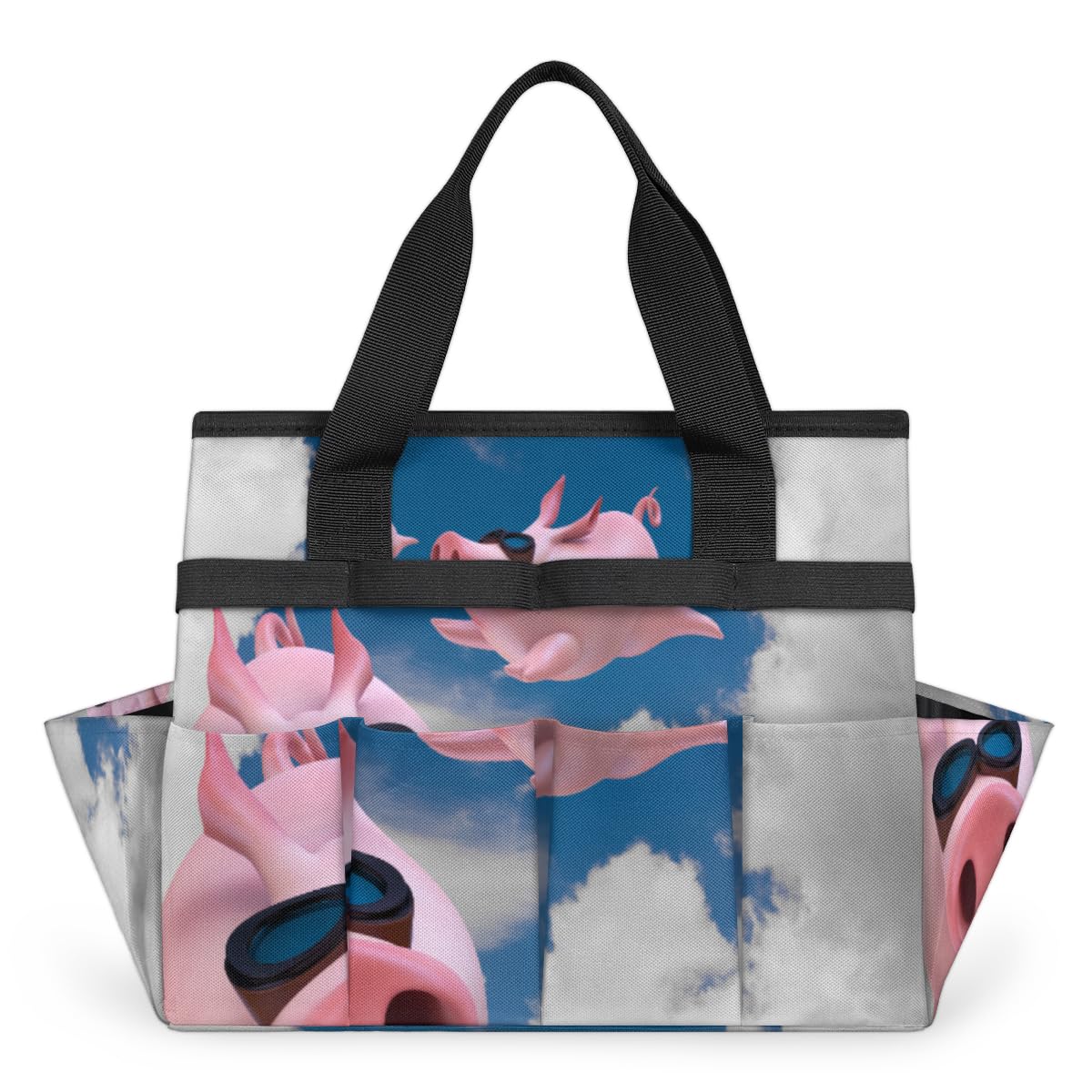 Funny Flying Pig Garden Tool Bag Waterproof Gardening Tool Storage Bag with Handle & 10 Pockets Gardening Tote Bag for Women Garden Tool Organizer