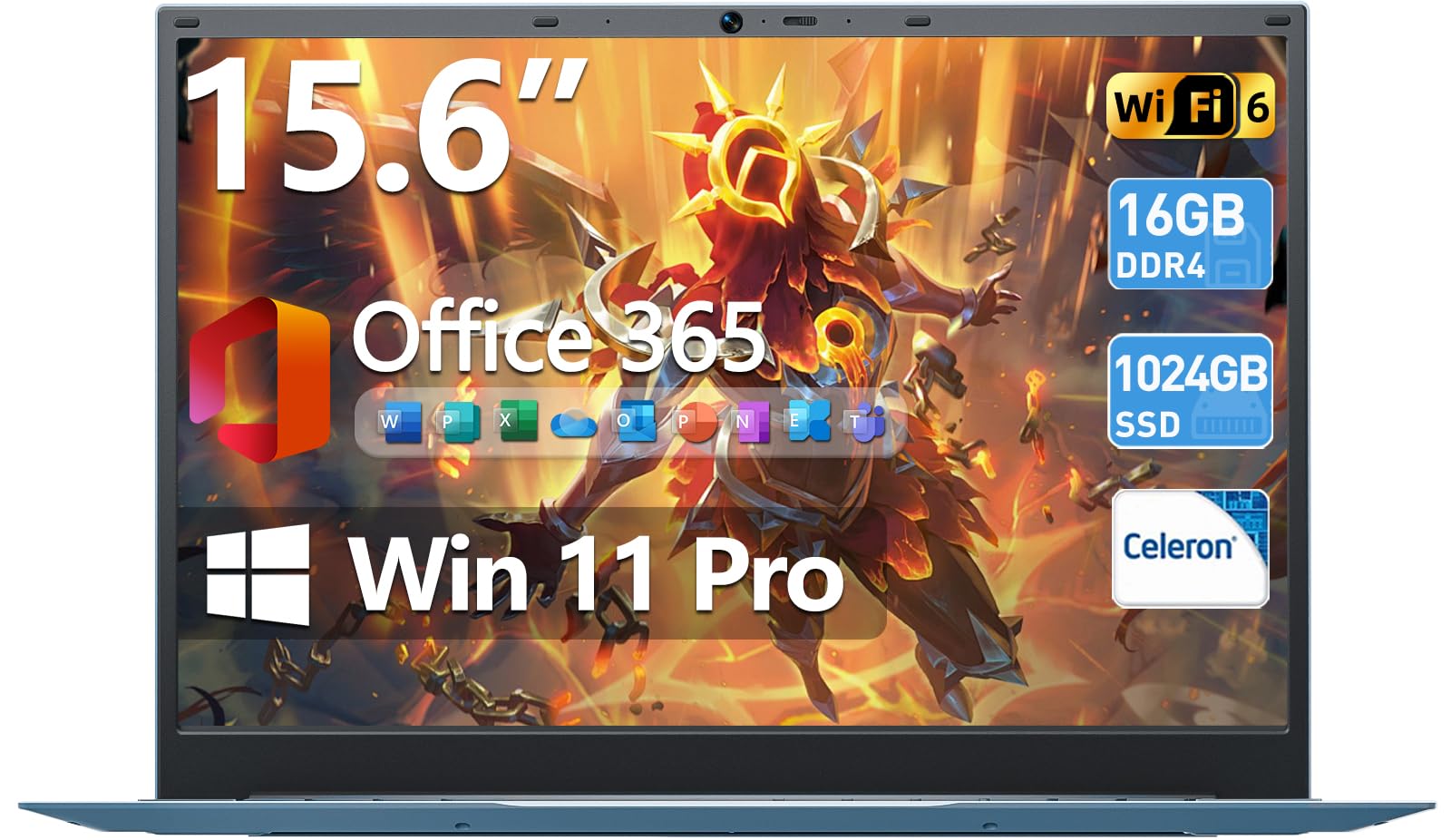 MELIUNA 15.6 Inch Laptop, Windows 11 Laptops with Office 365, 16GB RAM 1024GB SSD, Celeron Quad-Core, 180° Lay-Flat Display, 7000mAh Battery, Full-Featured Type-C, Business Student Notebook