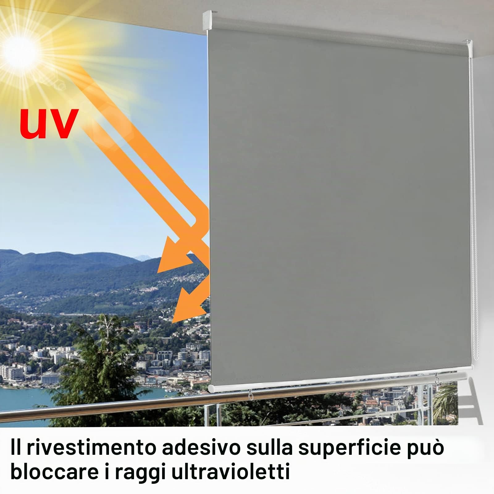 Froadp 100x240cm Tenda a Rullo Esterna, Tenda Avvolgibile Oscurante con Morsetti e Catenella, Privacy Tenda Riflettente con Funzione Termica, Protezione Solare Tenda per Finestre e Porte(Grigio)