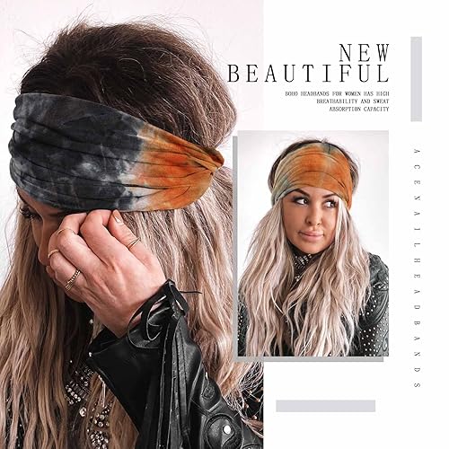 Miniatura 6 de Diademas bohemias de cabeza ancha, turbante anudada, antideslizante, banda elástica para la cabeza, bandas para el cabello de teñido anudado,