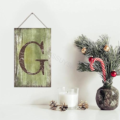 Vista 40 de Letrero colgante de madera con letra J, letrero de madera para decoración del hogar, 26 letras del alfabeto de metal, placa de madera, decoración