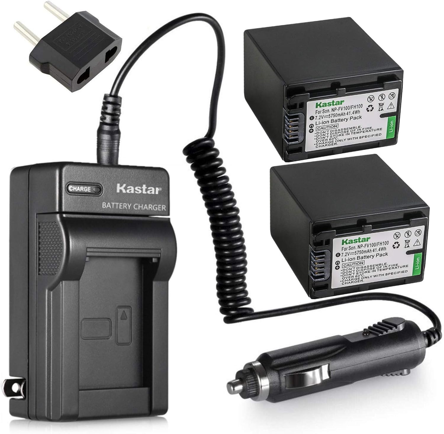 Kastar Battery (2-Pack) + Charger for Sony NP-FH100, NPFH100, FH60, FH70, NP-FH90, TRV and Sony DCR-DVD405 407E 408 410E 450 602E 650E DCR-HC96 DCR-SR85 HDR-HC9 HDR-UX20 HDR-SR12 DCR-SR65E XR500E etc.