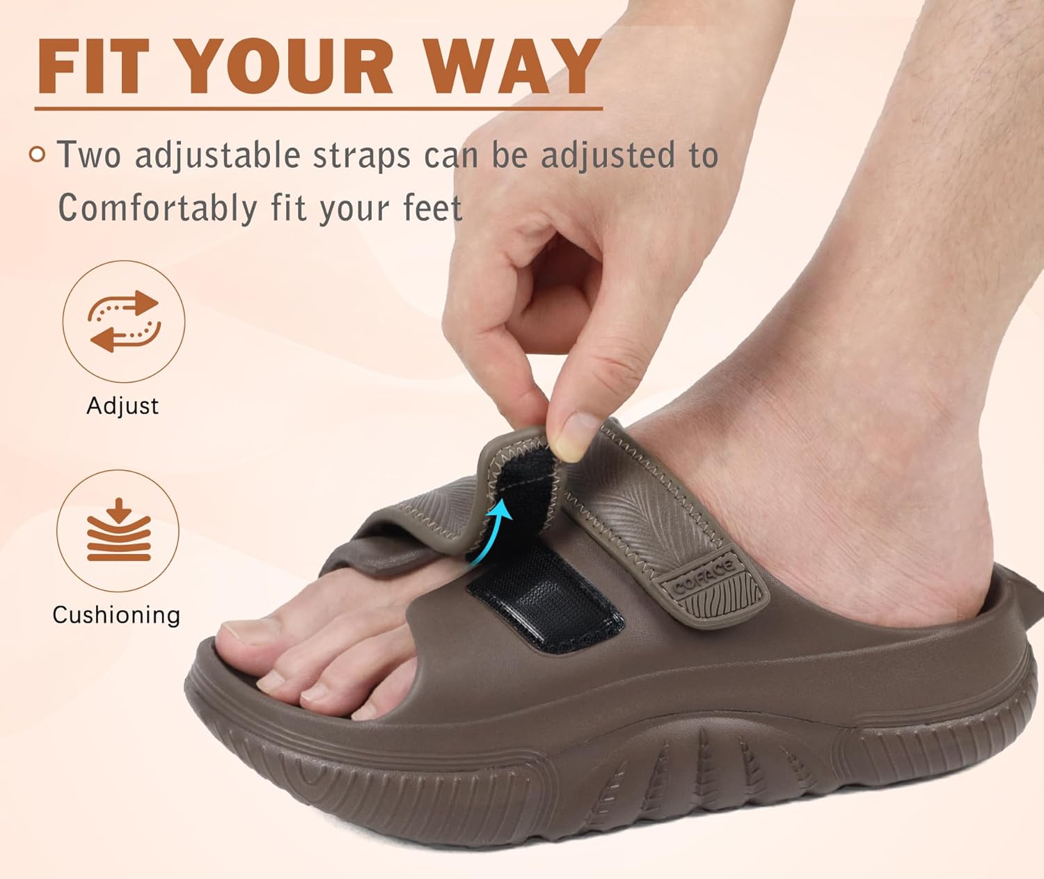 COFACE Mens Recovery Sandals Orthopedic Walking Slides for Men Adjustable Thick Cushioned Orthotic Man Plantar Fasciitis Comfort Casual Outdoor Size 7-15 - Image 6