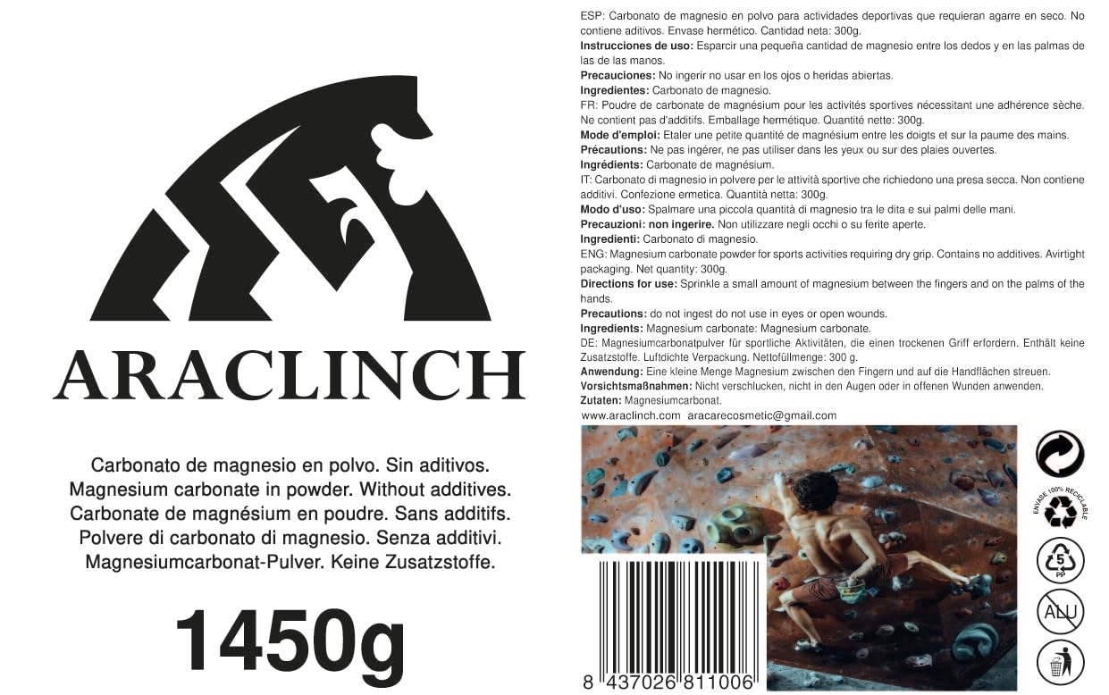 Carbonate de magnésium en poudre 1450 g pour escalade crossfit gym haltérophilie