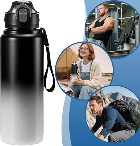 Miniatura 7 de Botella de agua aislada de 1 l33 onzas con pajilla, material alimenticio de acero inoxidable, botella de agua grande de grado alimenticio para