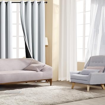 100% Blackout Curtains 52 W x 96 L inch Long and Jacquard 2 Panels Set Sheer Curtains